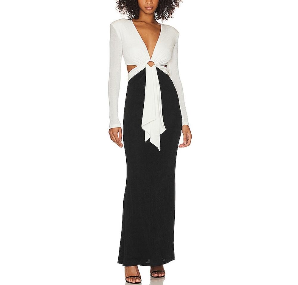 Misha Slinky Ivory And Black Aldina Gown Size XS